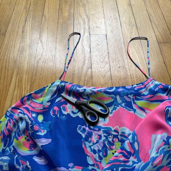 Lilly Pulitzer Size L NEW Blue Pink Kimi Silk Sleeveless Asymmetrical Hem Dress - Picture 15 of 16